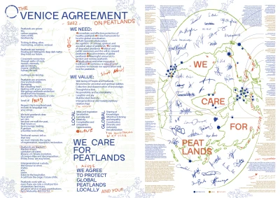 Gestaltetes Poster des Venice Agreements, welches die Inhalte des Workshops im Ocean Space in kreativ, künstlerischer Form zusammenfasst. Online in hoher Auflösung verfügbar durch klick auf die Grafik.