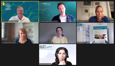 NATworks-Projektkoordinatorin Julia Radzwill zusammen mit Moderatorin Dr. Kathrin Herrmann und 5 Firmen bei der Vorstellung von NATworks in der Webinarserie des Center for Alternatives To Animal Testing (CAAT) am 15.1.2026. An der Veranstaltung nahmen Teilnehmer aus über 30 Ländern statt, darunter auch zahlreiche internationale Behörden. 