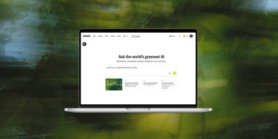 Ein Mockup der Suchmaschine auf einem Laptop