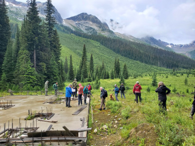 Menschen stehen auf einer Lichtung